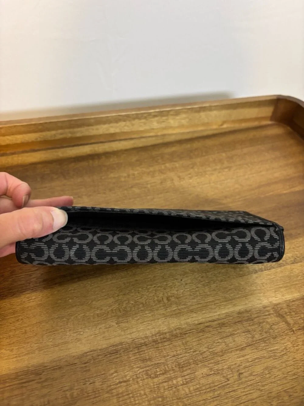 Coach Madison Op Art Signature C Black Gray Slim Envelope Wallet